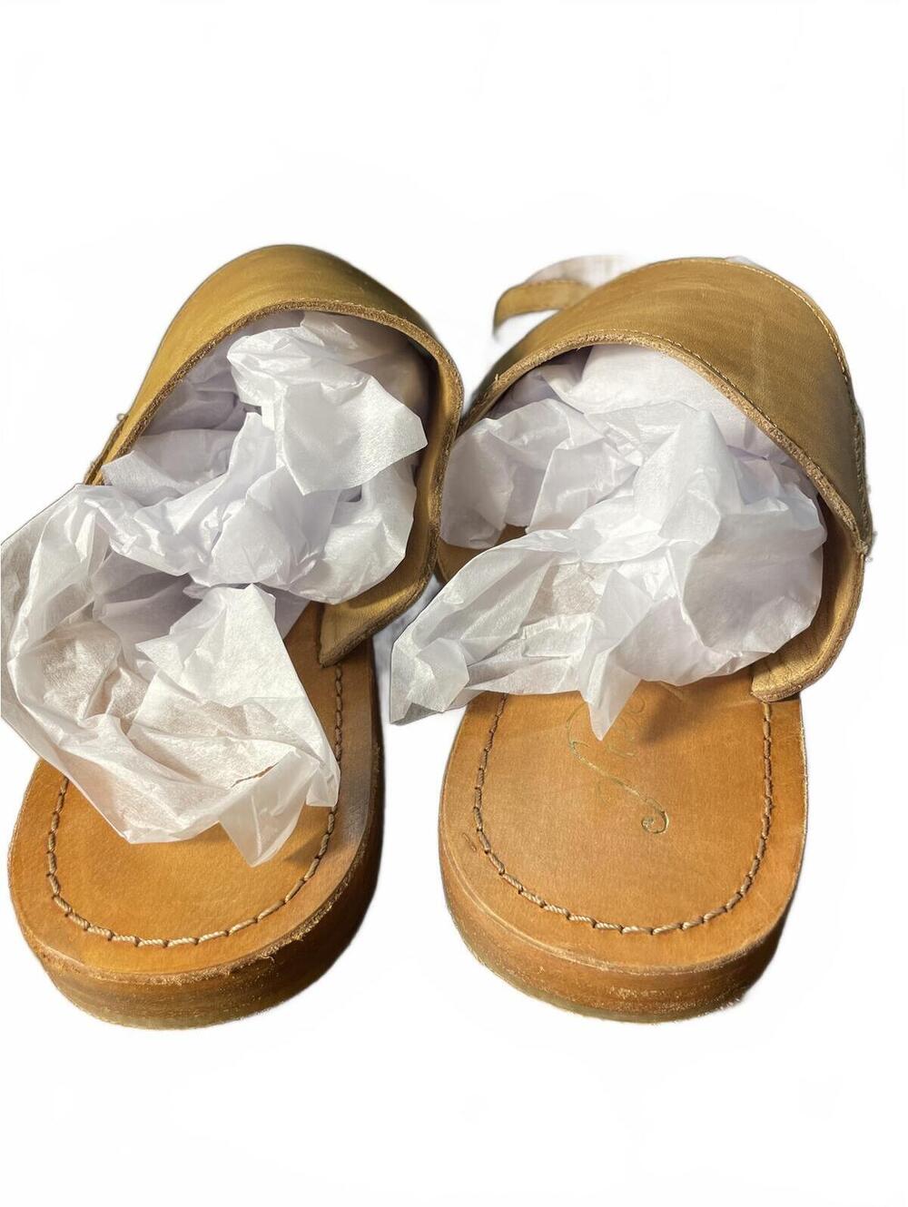 Free People  Leather Slide Sandals Women's Size 38.5 Tan - Picture 5 of 6